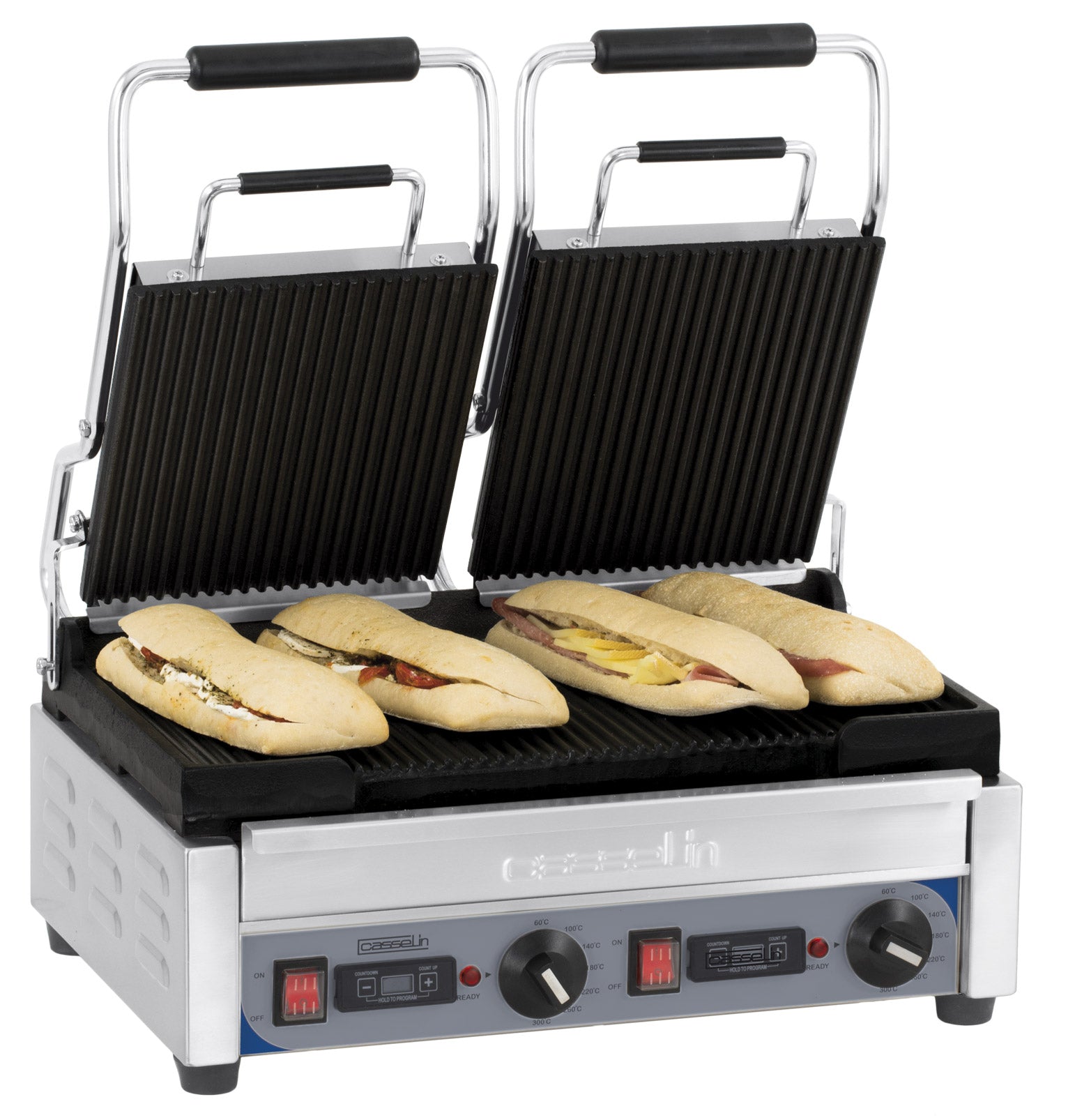 Dobbeltkontaktgrill Premium Rillet Rillet Med Timer