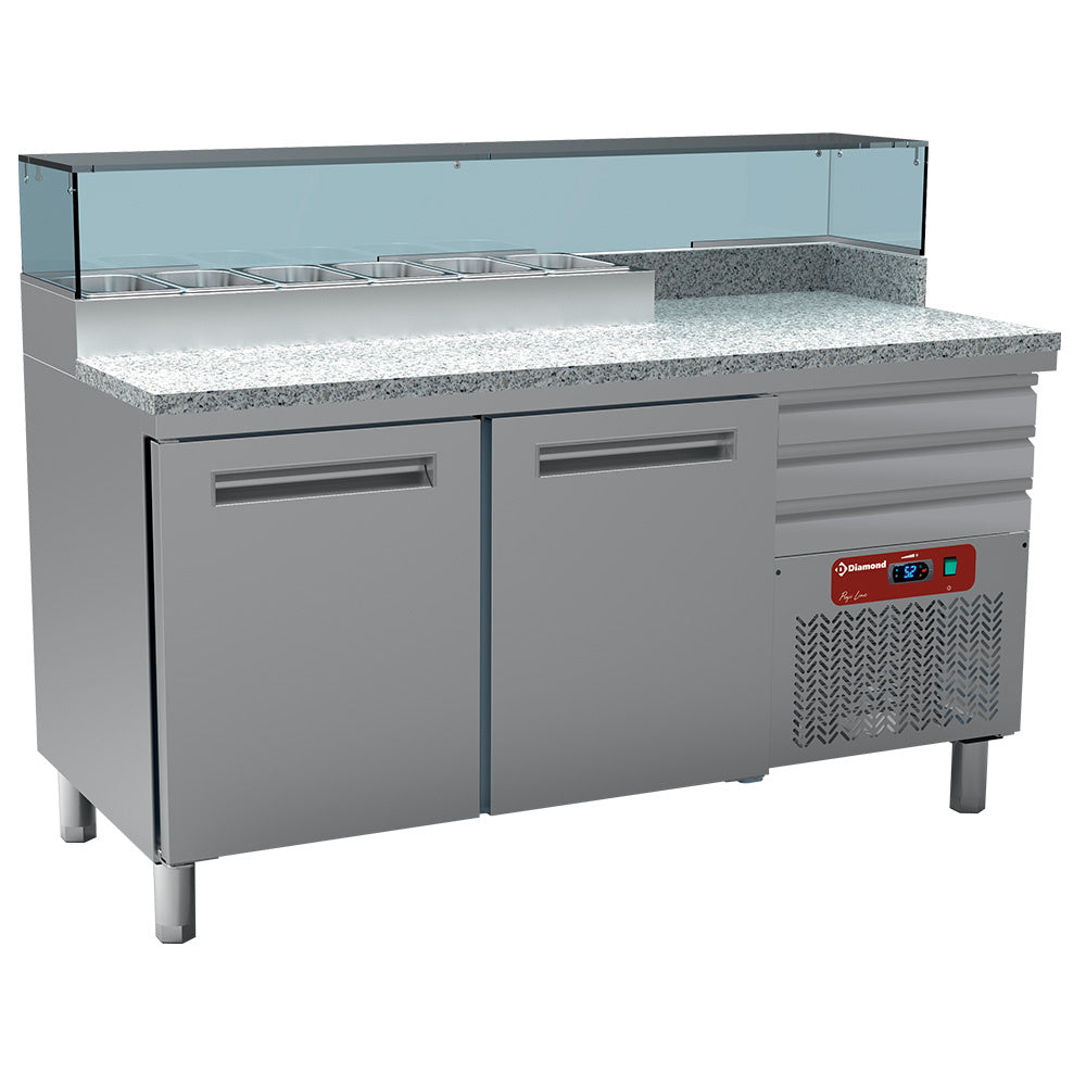 Kølebord Til Pizzeria Døre 600x400 Neutrale Skuffer 600x400 Kølestruktur 6x Gn