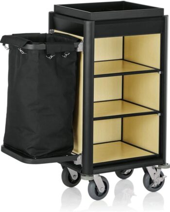 Roomservicevogn    Vasketøjspose  Sorte Kantprofiler Og Lyst Trælook  95 Cm   53 Cm   116 Cm