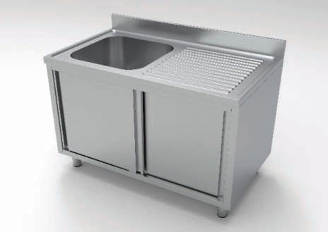 Stålbord Vask Og Bagkant Skabe Med Skydelåger 100 60 Cm