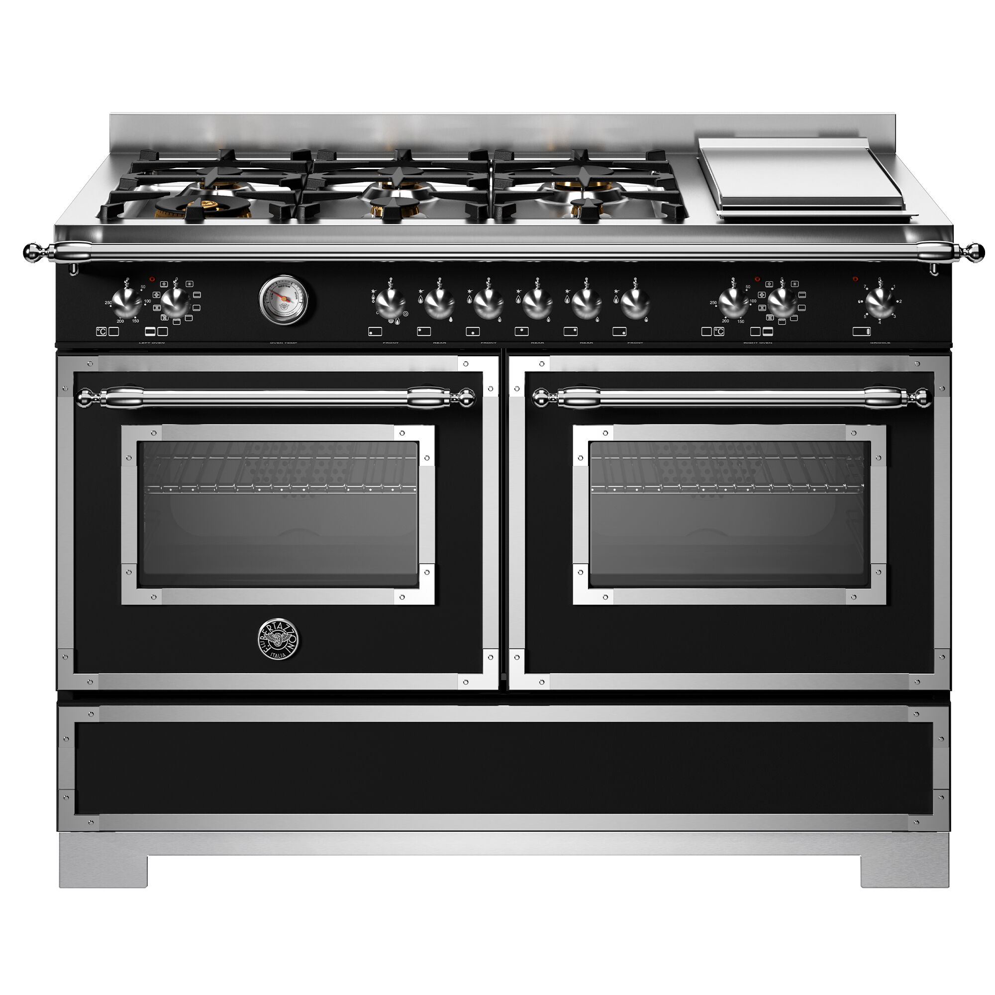 Bertazzoni Her126g2enet2 Heritage Gaskomfur 120 Cm Med   Brændere  Elektrisk Stegebord Og   Ovne  Mat Sort