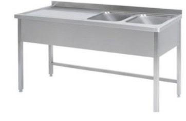 Bord Rustfri Stål Med Vaske Samt Fri Bordplads Til Venstre For Vaskene 1900 600 850 Mm