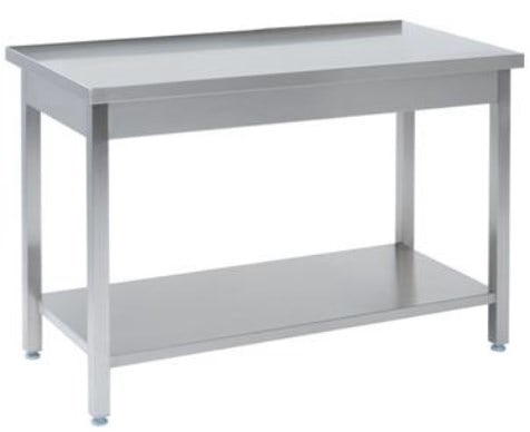Tysk Produceret Arbejdsbord Fuldsvejset Rustfri Stål Uden Bagkant Samt Hylde 600mm 1100 600 850 Mm