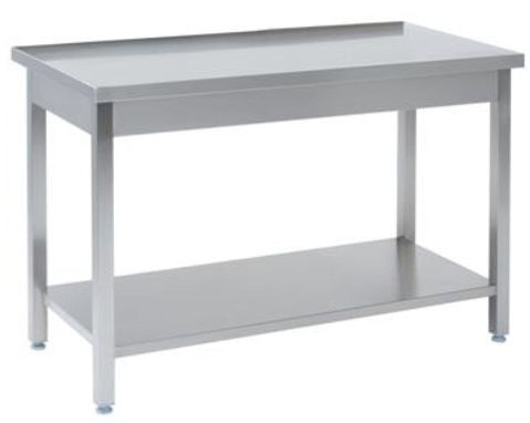 Tysk Produceret Arbejdsbord Fuldsvejset Rustfri Stål Uden Bagkant Samt Hylde 700mm 500 700 850 Mm