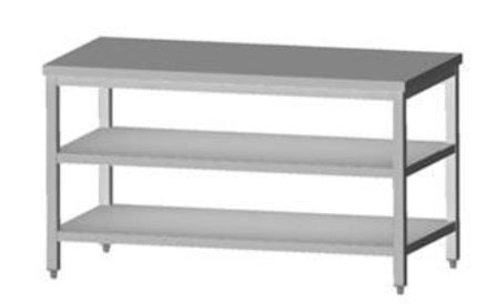 Tysk Produceret Arbejdsbord Fuldsvejset Rustfri Stål Uden Bagkant Samt Hylder 600mm 1100 600 850 Mm