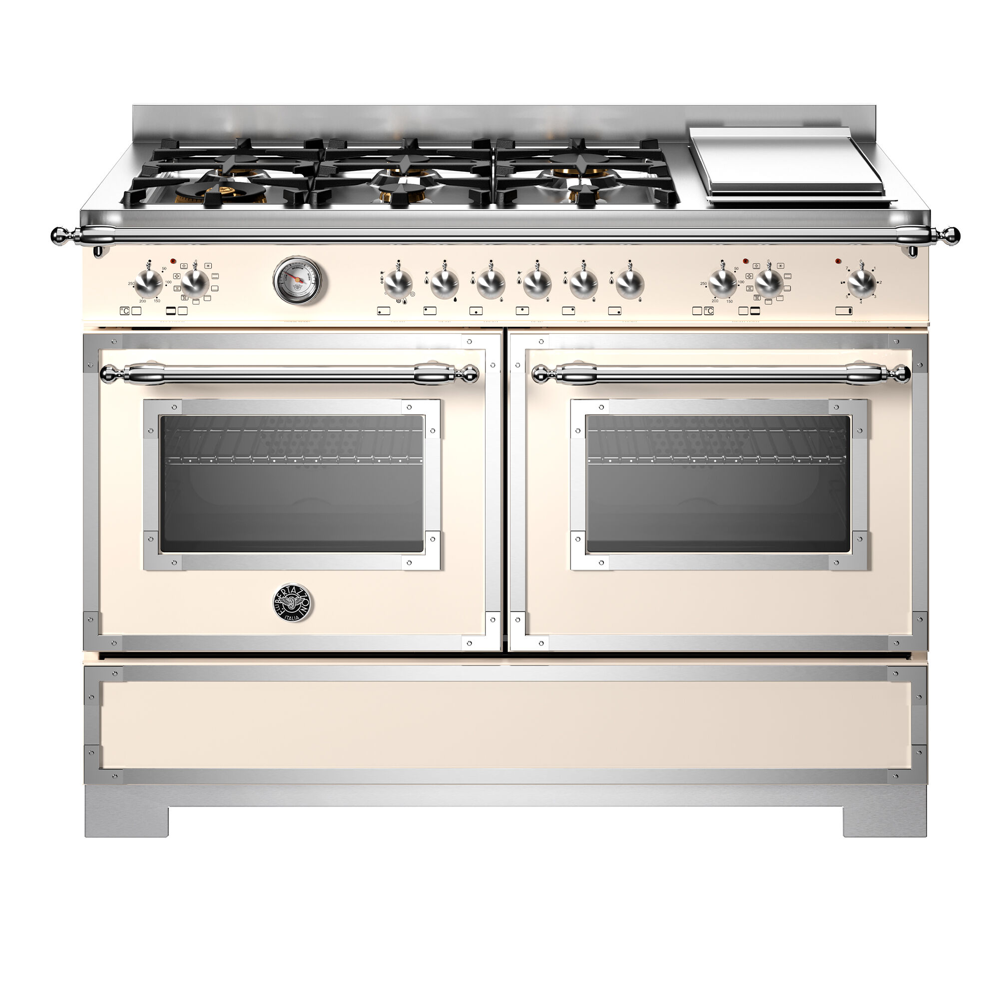 Bertazzoni Her126g2eavt2 Heritage Gaskomfur 120 Cm Med   Brændere  Elektrisk Stegebord Og   Ovne  Elfenbenshvid