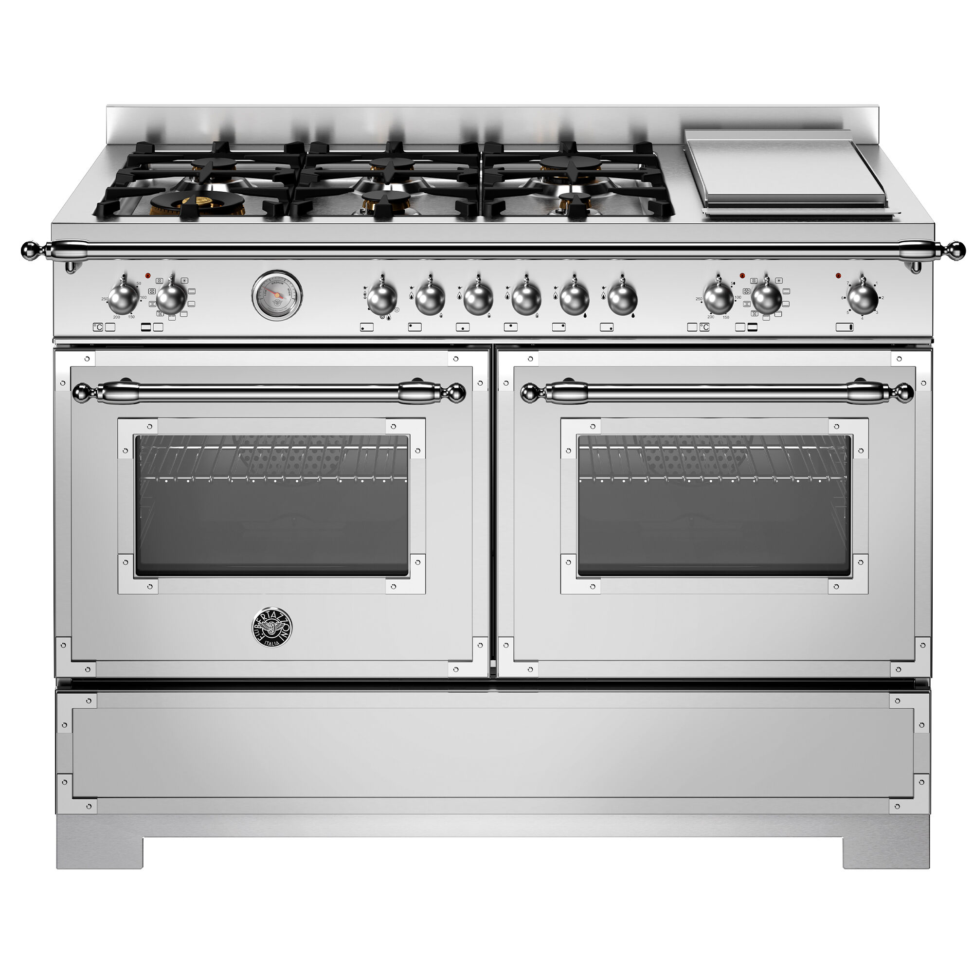 Bertazzoni Her126g2ext2 Heritage Gaskomfur 120 Cm Med   Brændere  Elektrisk Stegebord Og   Ovne  Rustfrit Stål