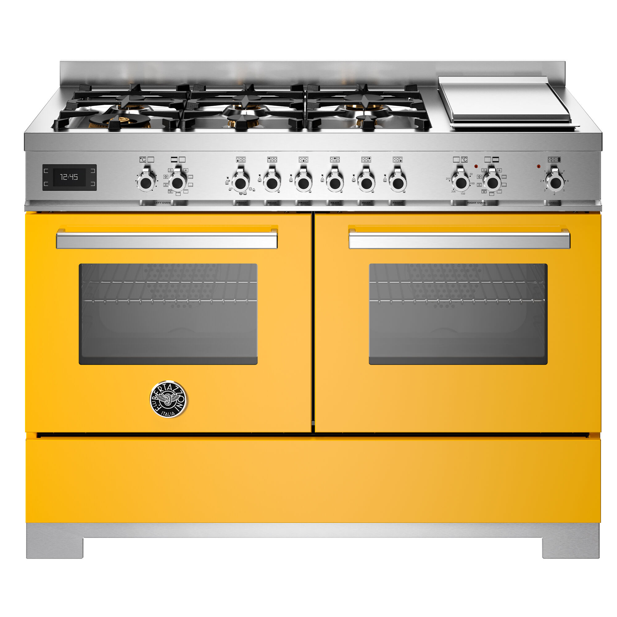 Bertazzoni Pro126g2egit2 Professional Gaskomfur 120 Cm Med   Brændere  Elektrisk Stegebord Og   Ovne  Gul