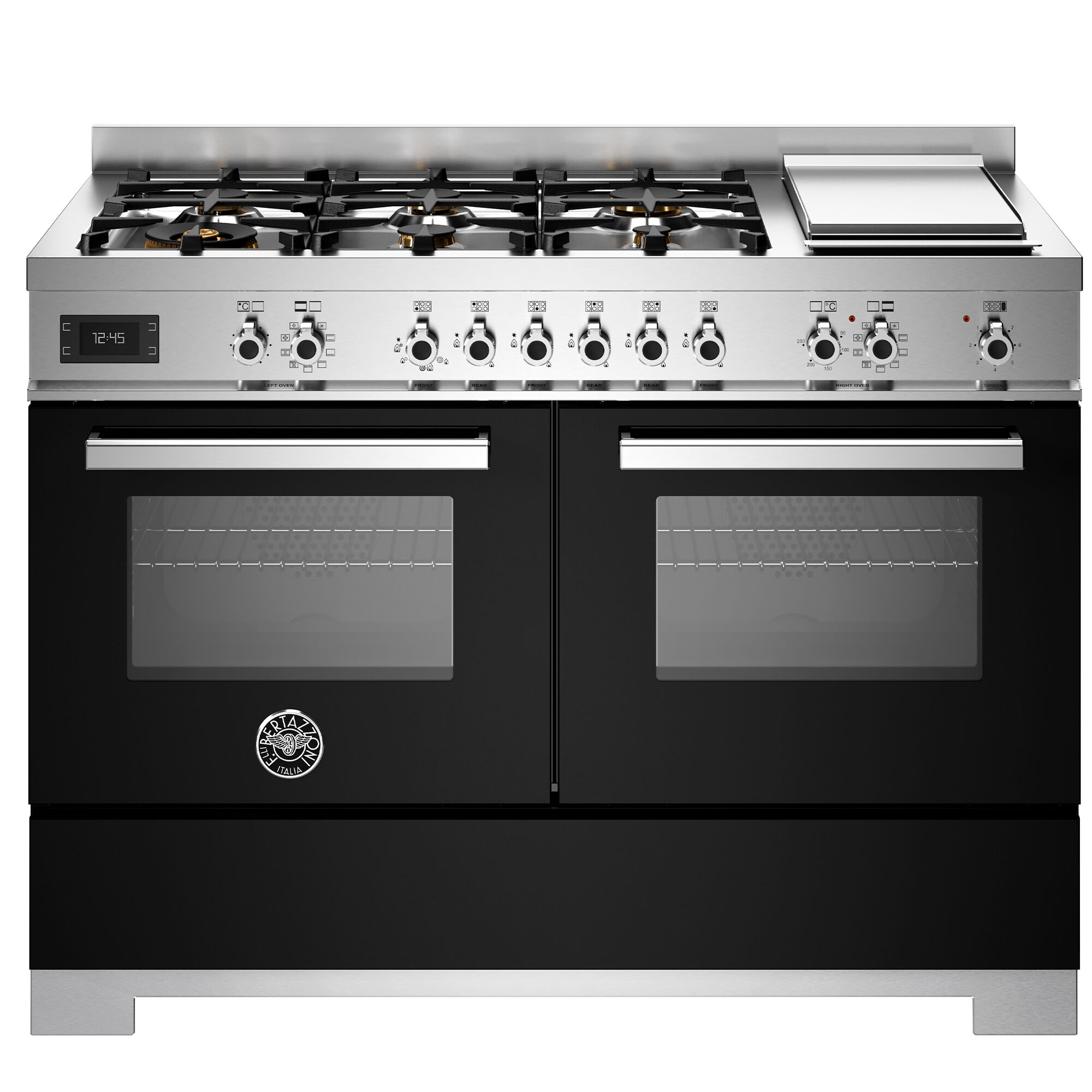 Bertazzoni Pro126g2enet2 Professional Gaskomfur 120 Cm Med   Brændere  Elektrisk Stegebord Og   Ovne  Sort