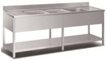 Bord   Rustfri Stål  Med   Vaske  Hylde Samt Fri Bordplads Til Begge Sider Af Vaskene For Vaskene 600mm   1600     600     850 Mm