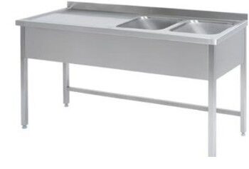 Bord   Rustfri Stål  Med   Vaske Samt Fri Bordplads Til Venstre For Vaskene   1900     600     850 Mm