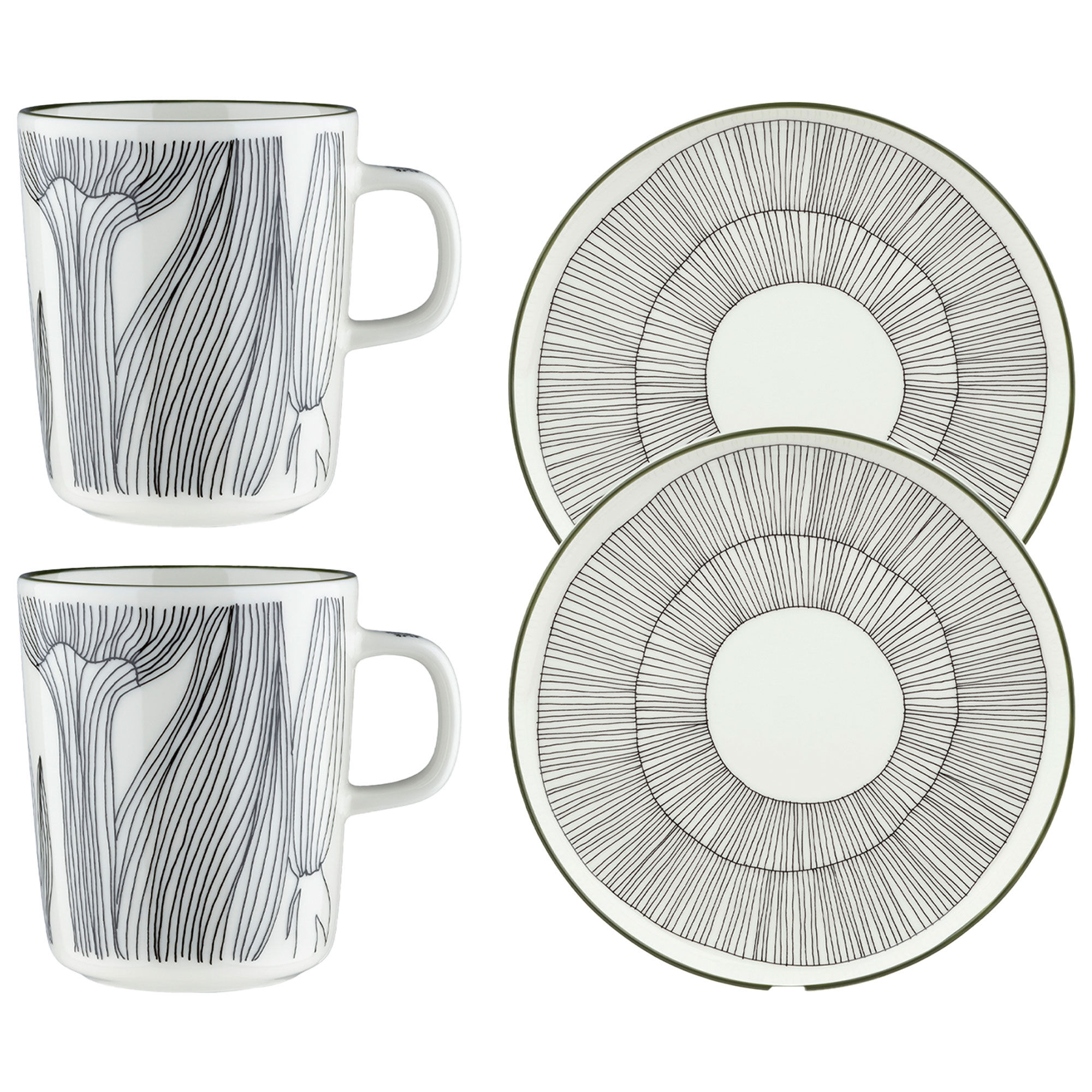 Marimekko Kukat Puhkeavat Morgenmadssæt  Hvid Grøn Sort