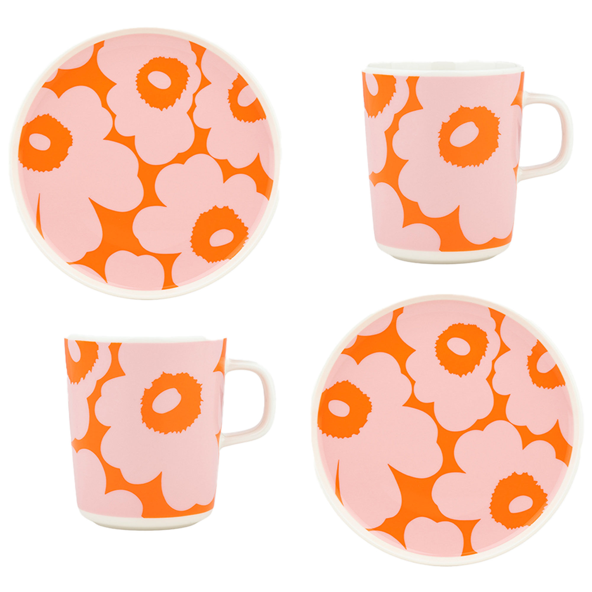 Marimekko Unikko Frukostset   Delar  Vit Rosa Orange