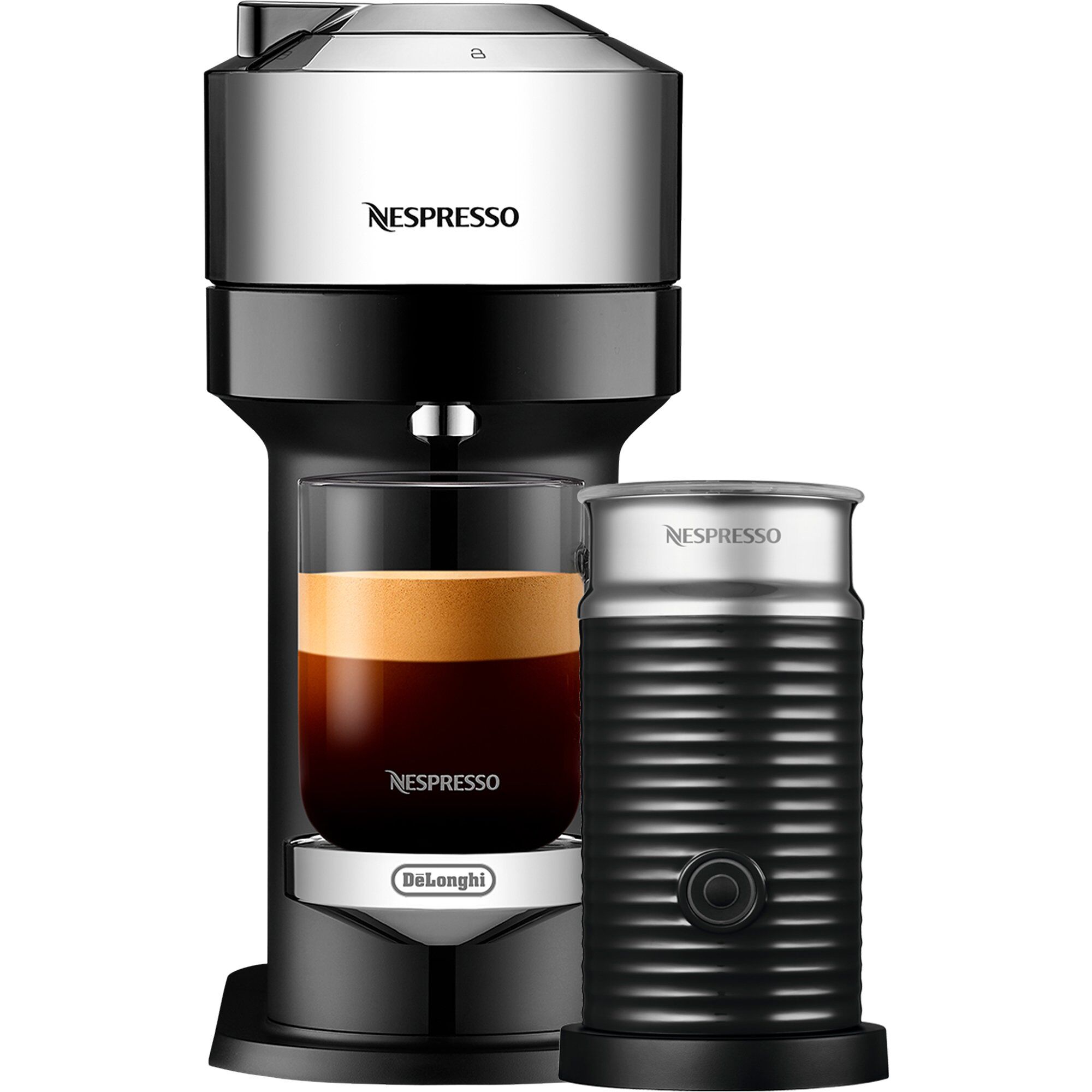 Nespresso Vertuo Next Deluxe Value Pack  Kaffemaskine Og Mælkeskummer  Pure Chrome