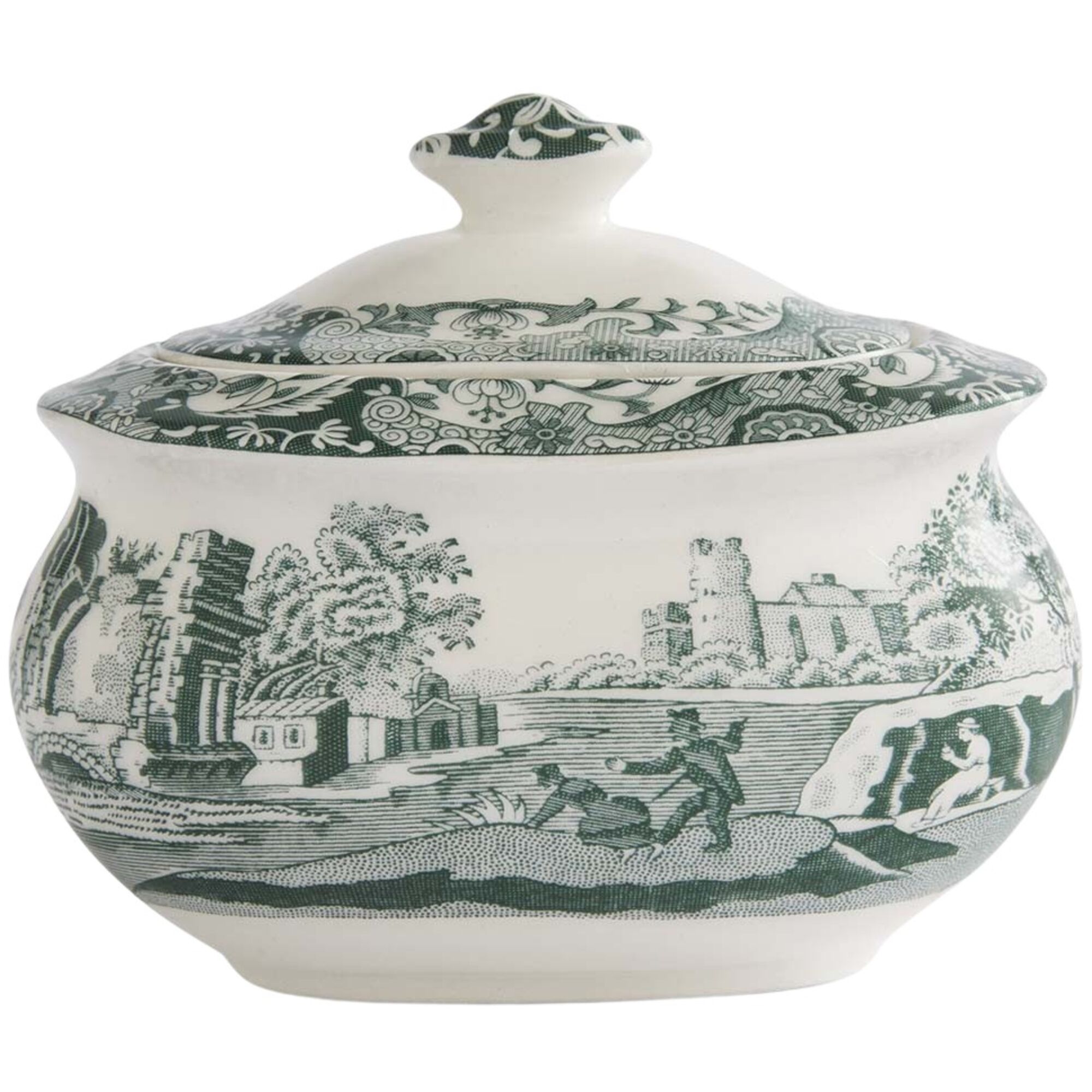 Heritage Green Italian Sukkerskål Med Låg 25 Cl  Grøn Hvid