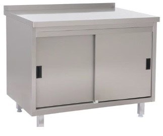Tysk Produceret Arbejdsbord   Fuldsvejset Rustfri Stål Med Bagkant Samt   Hylder    Skydelåger  700mm   1500     700     850 Mm