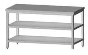 Tysk Produceret Arbejdsbord   Fuldsvejset Rustfri Stål Uden Bagkant Samt   Hylder  700mm   1400     700     850 Mm